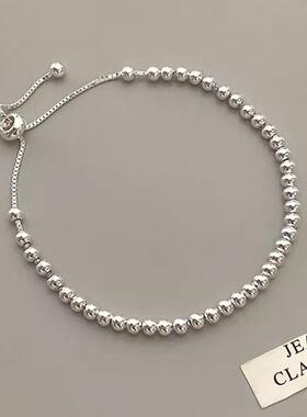 【复购98%】s925纯银圆珠手链女抽拉调节ins冷淡光珠设计简约豆