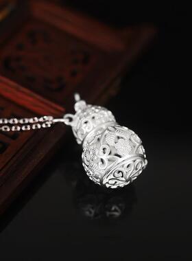 【网红推荐】古风香囊球S925纯银葫芦项链花丝镂空香薰球香丸挂件