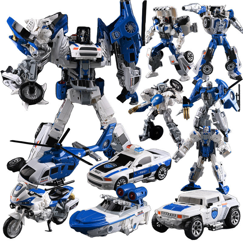 儿童合金版警车变形机器人汽车金刚玩具男孩五合体正版大力神模型