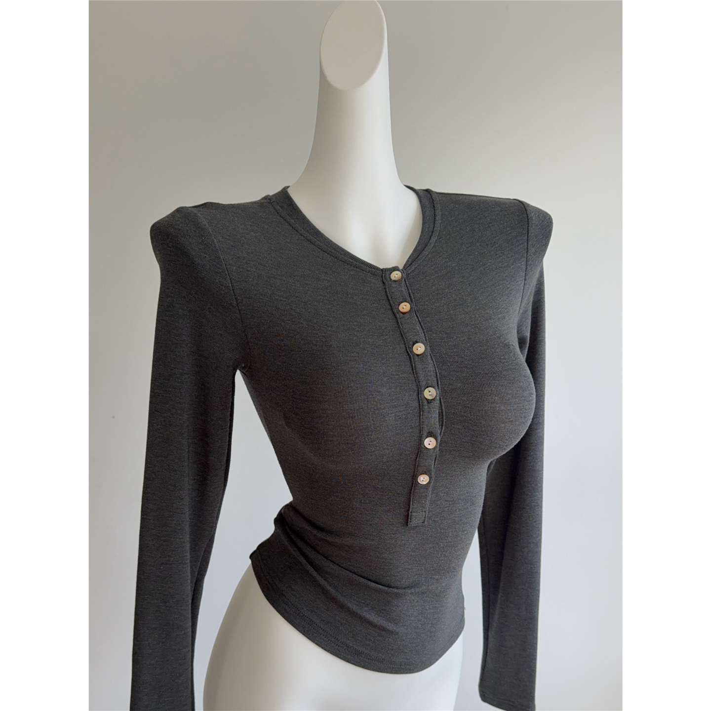 “基础灵魂”Bi入!磨毛打底衫女亨利领长袖T恤修身显瘦内搭上衣 - 图1