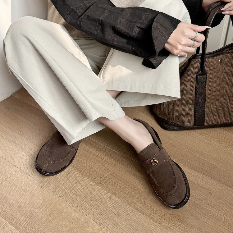 3.5cm真皮绒面复古山茶花乐福鞋2026新款英伦小皮鞋深口粗跟单鞋,淘宝优惠券,粉丝福利购,淘宝优惠卷