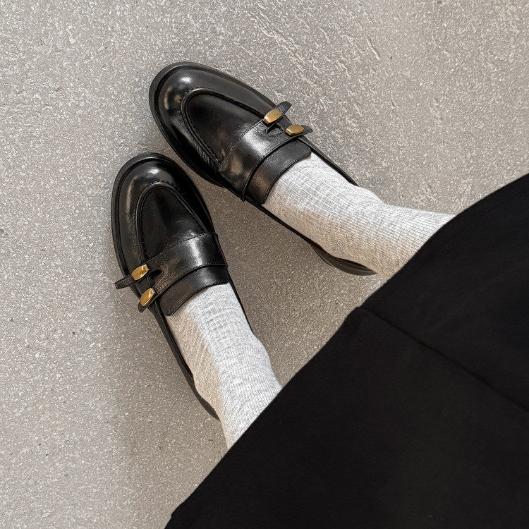 6.5cm真皮时尚圆头一脚蹬乐福鞋百搭英伦风显瘦小皮鞋粗高跟单鞋,淘宝优惠券,粉丝福利购,淘宝优惠卷