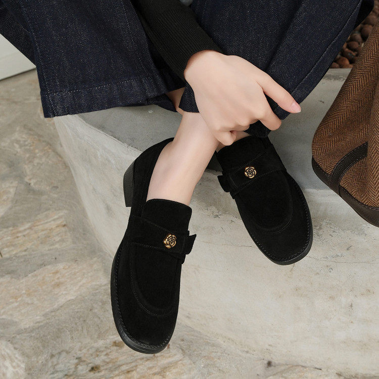 3.5cm山茶花真皮乐福鞋女2026新款一脚蹬懒人单鞋百搭棕色豆豆鞋,淘宝优惠券,粉丝福利购,淘宝优惠卷