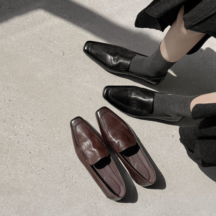 1.5cm极简冷淡风牛皮乐福鞋2026平底奶奶鞋通勤方头真皮深口单鞋,淘宝优惠券,粉丝福利购,淘宝优惠卷