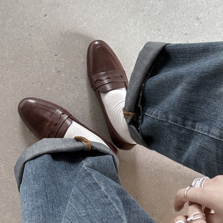 1cm真皮复古乐福鞋女平底豆豆鞋休闲百搭老钱风单鞋一脚蹬小皮鞋,淘宝优惠券,粉丝福利购,淘宝优惠卷
