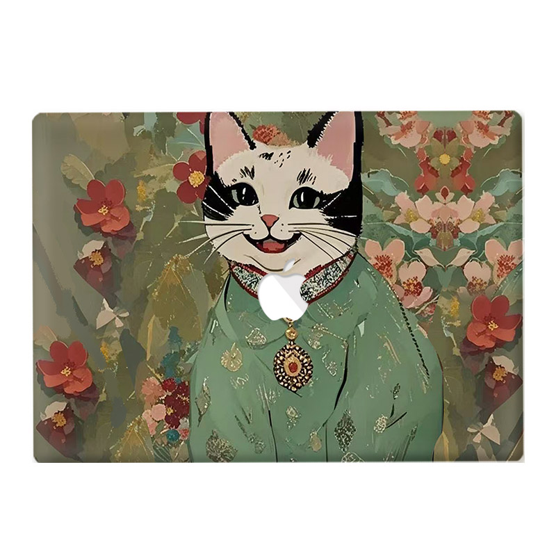 适用25新款Macbook保护壳m3轻软m1苹果笔记本电脑套air薄壳磨砂m4 pro13/14/15防摔2338紫色花插画猫浪漫2681-图1