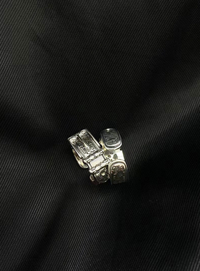 925银复古复古皮带扣戒指