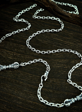 S925纯银复古金刚杵双扣太角链项链男女时尚个性简约百搭毛衣链潮