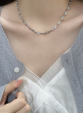 S925纯银日韩波光粼粼车花项链女小众高级感轻奢风简约个性锁骨链