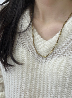 S925纯银复古古金扁蛇项链女小众设计日韩简约轻奢风链条项链扁链