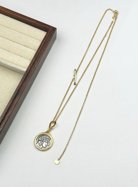 S925纯银雅典娜女神古币项链女双面设计时尚个性潮流百搭毛衣链