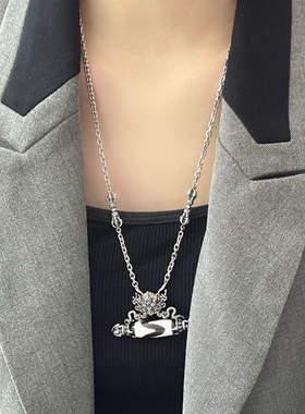 S925纯银复古金刚杵双扣太角链项链男女时尚个性简约百搭毛衣链潮