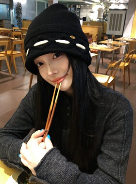 小香风显脸小套头针织冷帽女冬季