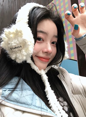 韩系氛围感白色雪花针织耳罩女冬