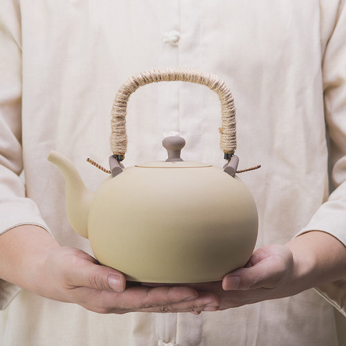 日式紫砂提梁壶煮茶壶陶瓷烧水壶煮茶器陶壶炭炉大号家用功夫茶具 - 图2