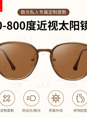 冷茶色方圆脸近视墨镜女可配度数