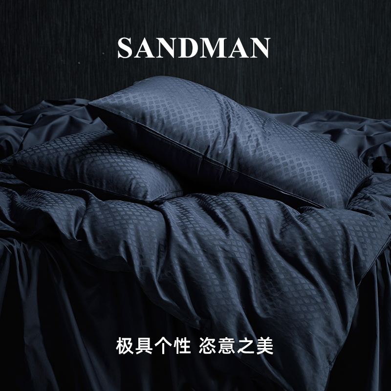 Sandman轻奢贡缎长绒棉四件套全棉纯棉四季被套床单床笠床上用品-图0