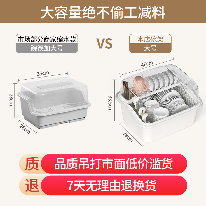 家用厨房碗筷碟收纳盒大号放餐具带盖防尘置物架沥水双层塑料碗柜,淘宝优惠券,粉丝福利购,淘宝优惠卷