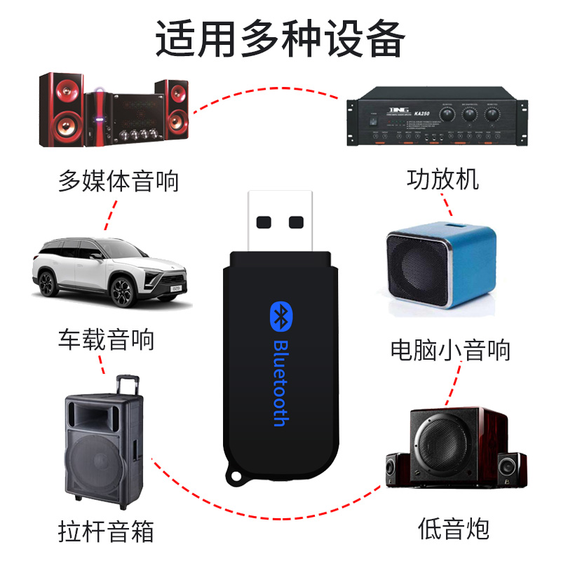 5.1车载蓝牙音频接收器USB汽车功放无线音响棒转换AUX适配器音箱