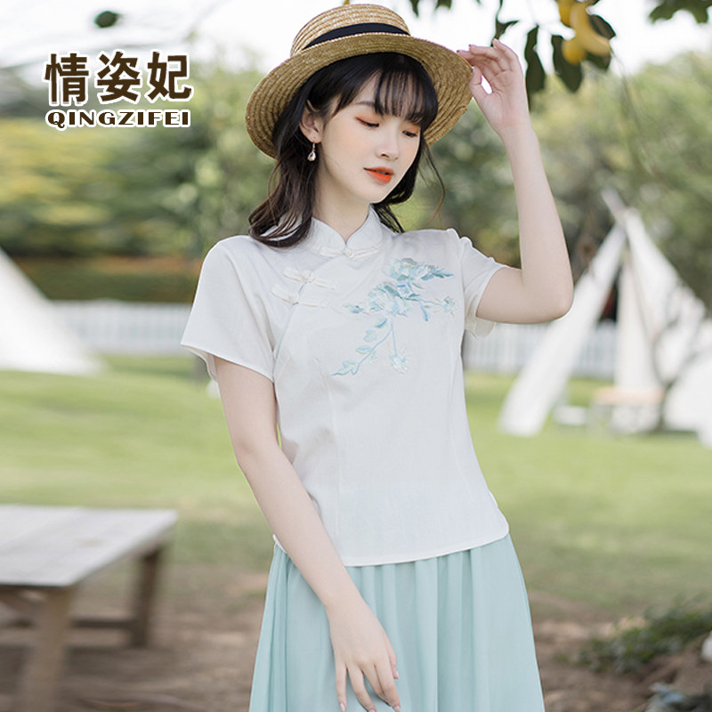 中国风大码绣花茶服复古唐装汉服 情姿妃上衣