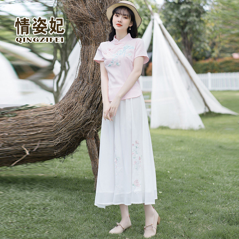 中国风大码绣花茶服复古唐装汉服 情姿妃上衣