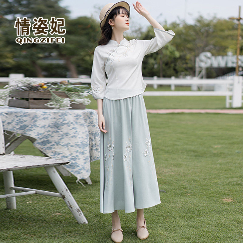 民国大码复古唐装茶服棉麻清新旗袍 情姿妃上衣