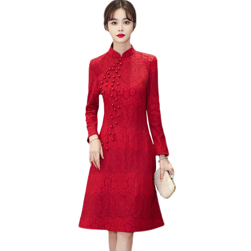 红色旗袍年轻款2021年新款连衣裙 情姿妃连衣裙