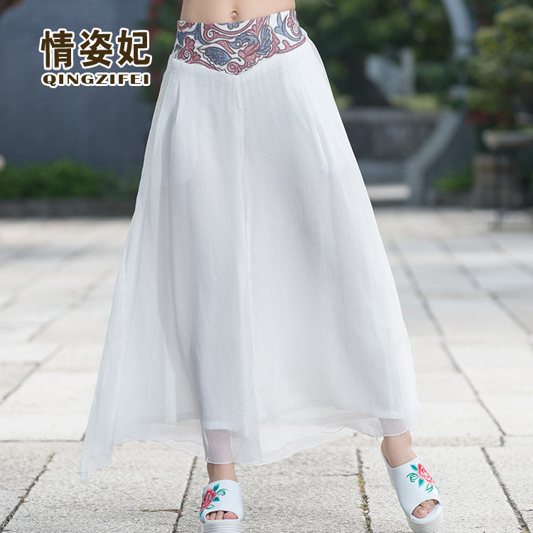 春夏民族风绣花雪纺文艺高腰休闲裤 情姿妃休闲裤
