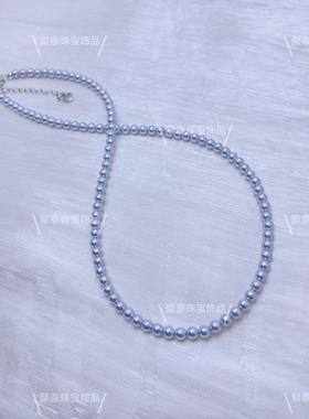 4mm天空蓝施家小米珠项链锁骨链