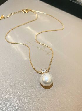 钛钢双层珍珠吊坠项链法式轻奢时尚爆款锁骨链简约高级感饰品女