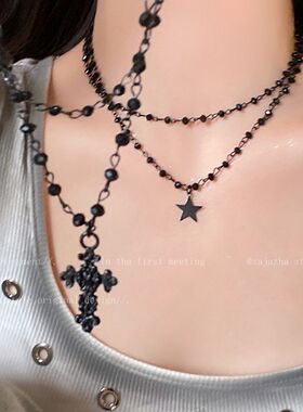 十字架双层叠戴项链女复古网红百搭礼服配饰2025新款高级感锁骨链