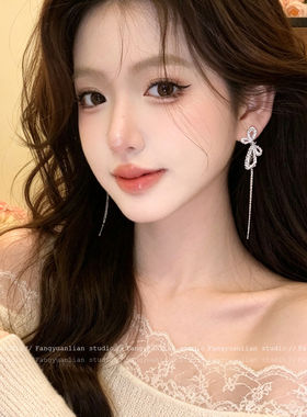 千金风蕾丝蝴蝶结流苏耳环女2026新款爆款巨好看耳钉独特漂亮耳饰
