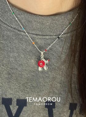 敲可爱!小狗红m豆趣味项链女新款搭配卫衣锁骨链精致独特配饰品