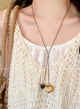柿柿如意_蒜头娃娃长款项链女复古新中式锁骨链2025新款爆款配饰