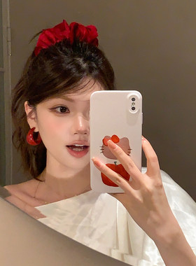 复古红色C型耳圈女轻奢高级感耳钉气质大气圈圈耳环独特漂亮耳饰