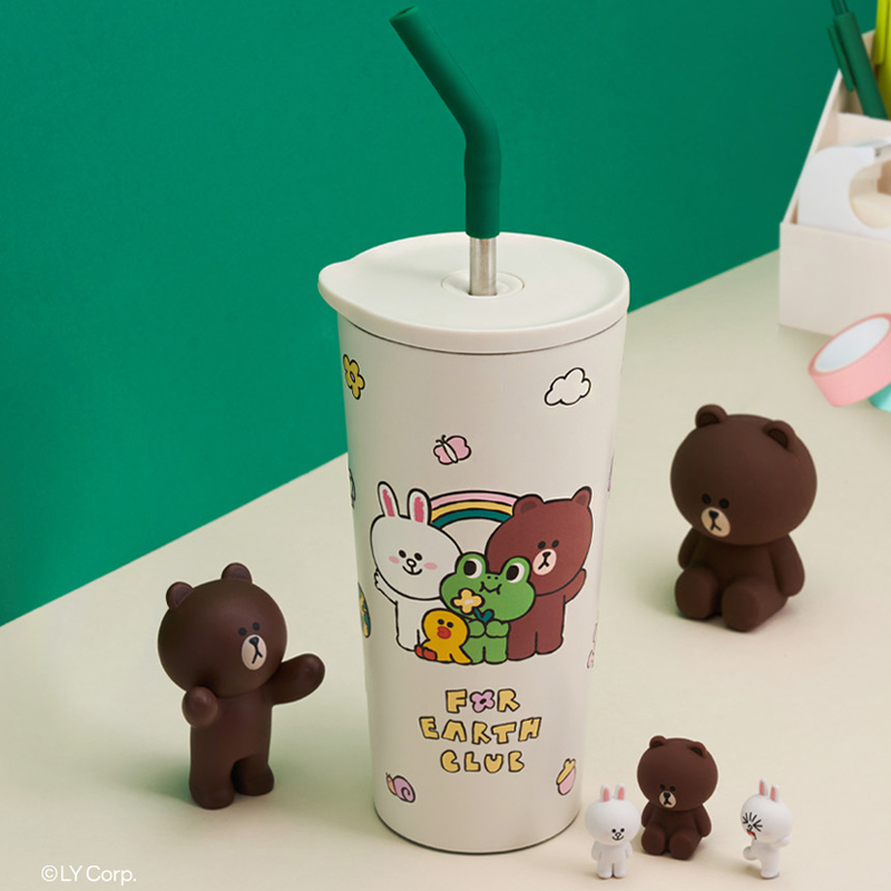 韩国直邮locknlock LINE FRIENDS联名不锈钢550ml大容量吸管杯 - 图0