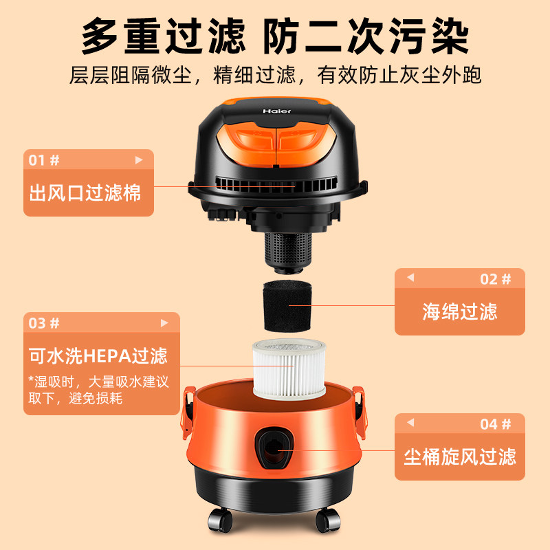 海尔吸尘器家用小型手持吹吸猫毛 海尔生活家电吸尘器