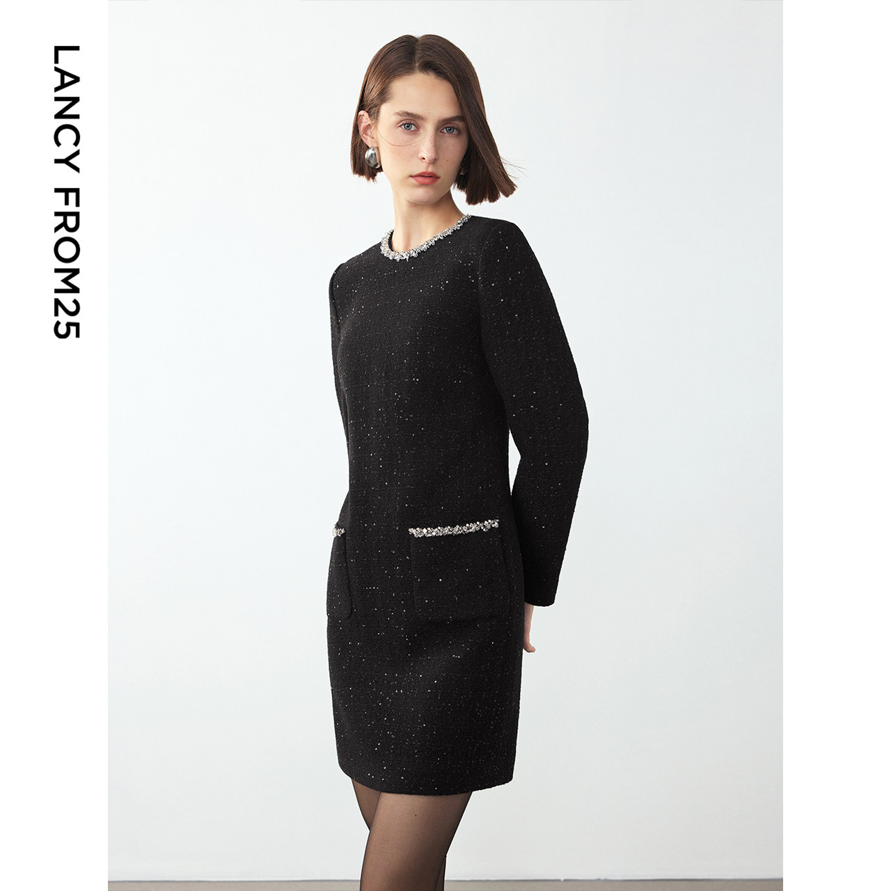 朗姿冬季新款法式复古小香风裙子羊毛气质显瘦通勤正肩长袖连衣裙,淘宝优惠券,粉丝福利购,淘宝优惠卷