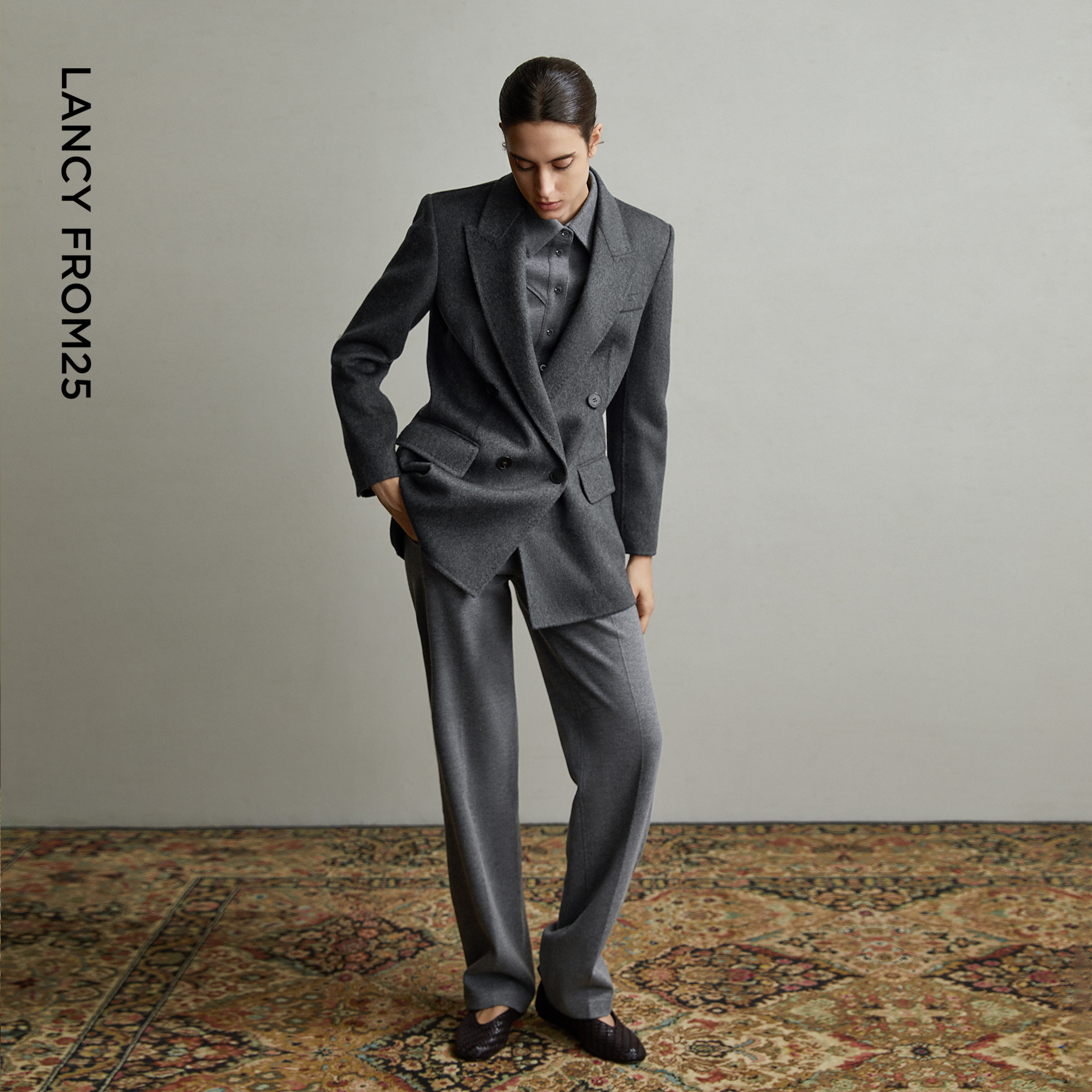 【从绒系列】朗姿羊毛直筒阔腿西装裤气质通勤长裤2025年冬季新款 - 图0