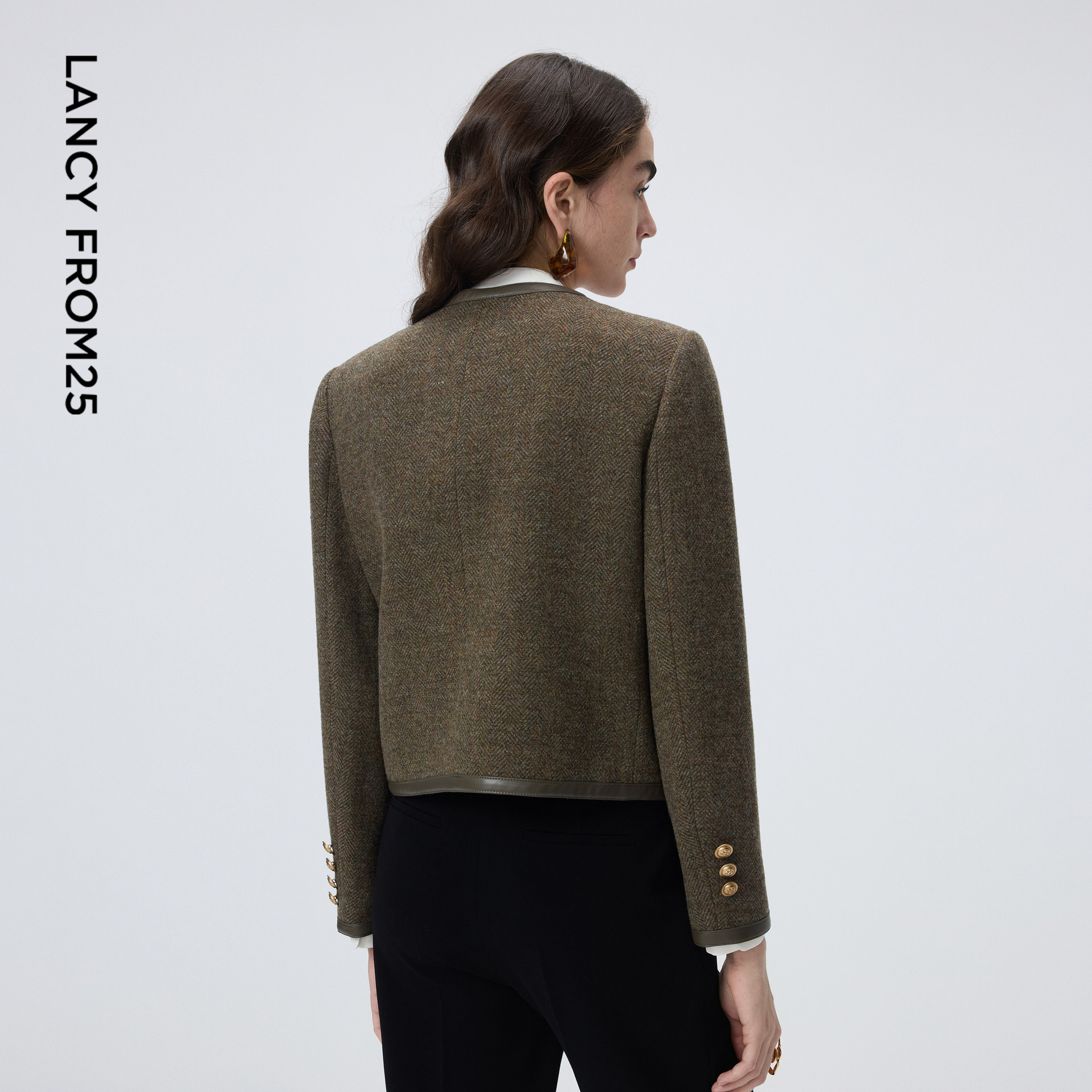 朗姿纯羊毛复古花纱人字纹小香风短款外套高级上衣女春季通勤外套,淘宝优惠券,粉丝福利购,淘宝优惠卷