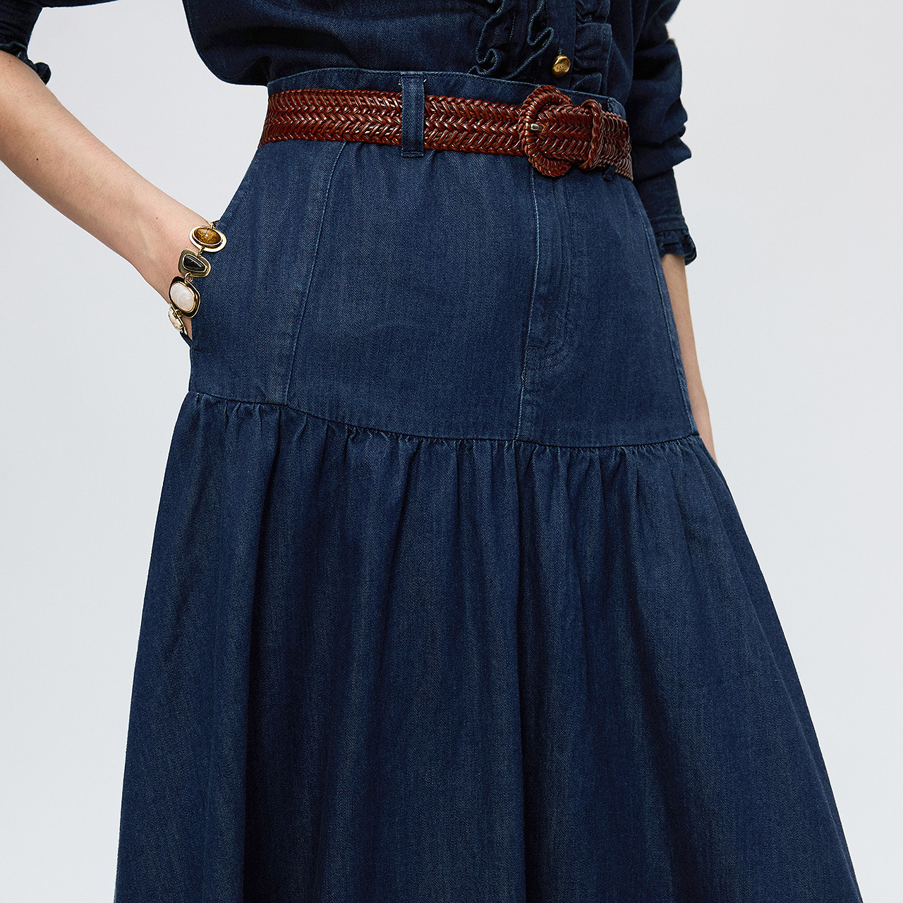 朗姿气质a字纯棉牛仔塔裙半身裙复古高级波嬉风女2025年冬季新款,淘宝优惠券,粉丝福利购,淘宝优惠卷