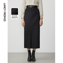Lanpose wool French style retro high waist straight drum display slim open slit half body dress 2024 spring new temperament in long skirt