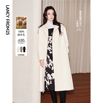(Wang Chujan in the same section) Long-style wool retro in pure wool retro fur coat 2023 Winter new coat woman