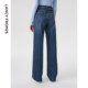 朗姿棉质法式复古直筒气质高腰显瘦时尚长裤子春季新品蓝色牛仔裤