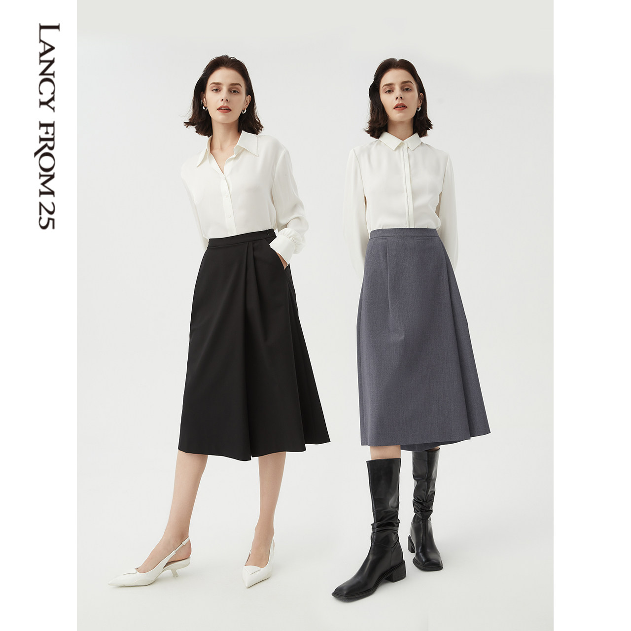 朗姿法式复古灰色裤裙新款休闲裤 朗姿休闲裤