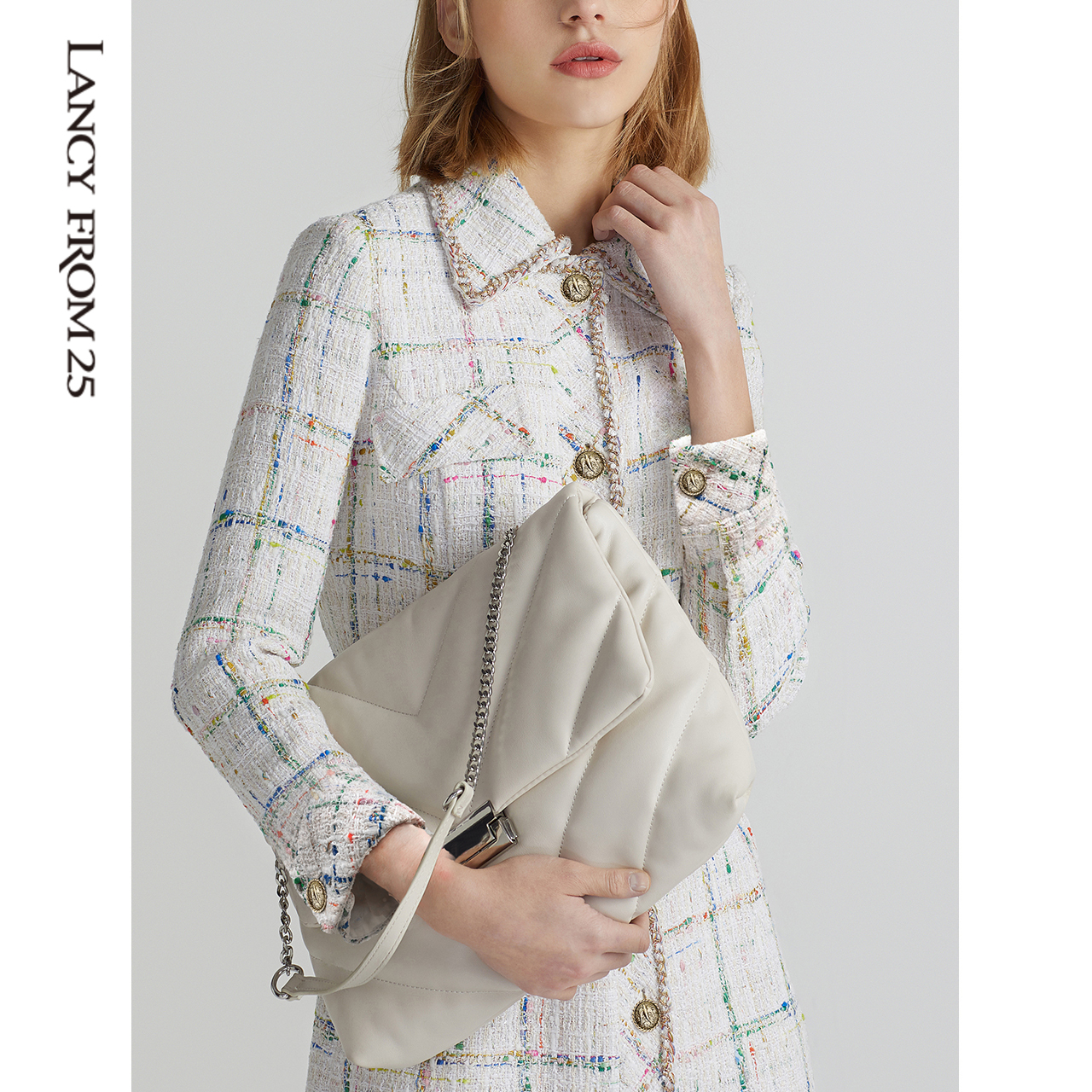 朗姿高定小香风肌理感编织连衣裙 朗姿连衣裙