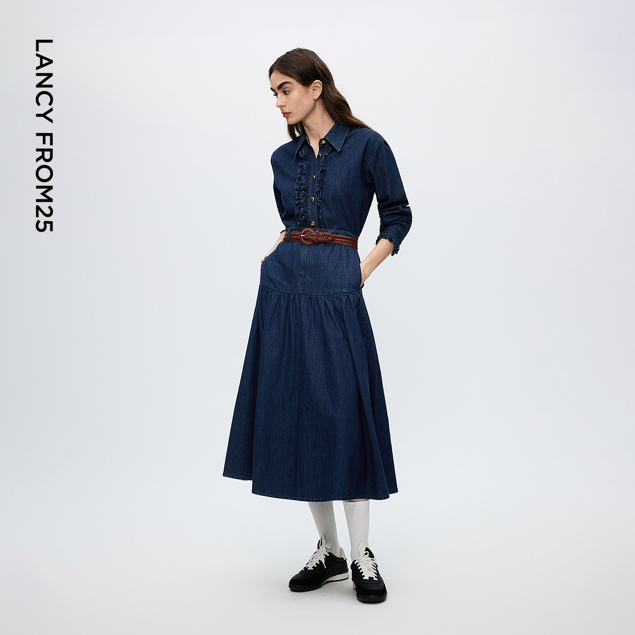 朗姿气质a字纯棉牛仔塔裙半身裙复古高级波嬉风女2025年冬季新款,淘宝优惠券,粉丝福利购,淘宝优惠卷