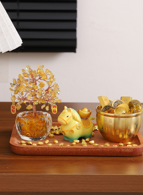 招财马上有钱摆件办公桌面马年吉祥物新年装饰礼物品黄水晶发财树