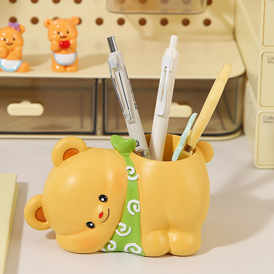 Cute Bear Pen Holder Emotional Stability Healing Decoration Office Desk Station Decoration Creative Gift for Girls