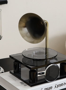 轻奢高档复古留声机黑胶唱片桌面摆件高级感小众客厅电视柜装饰品